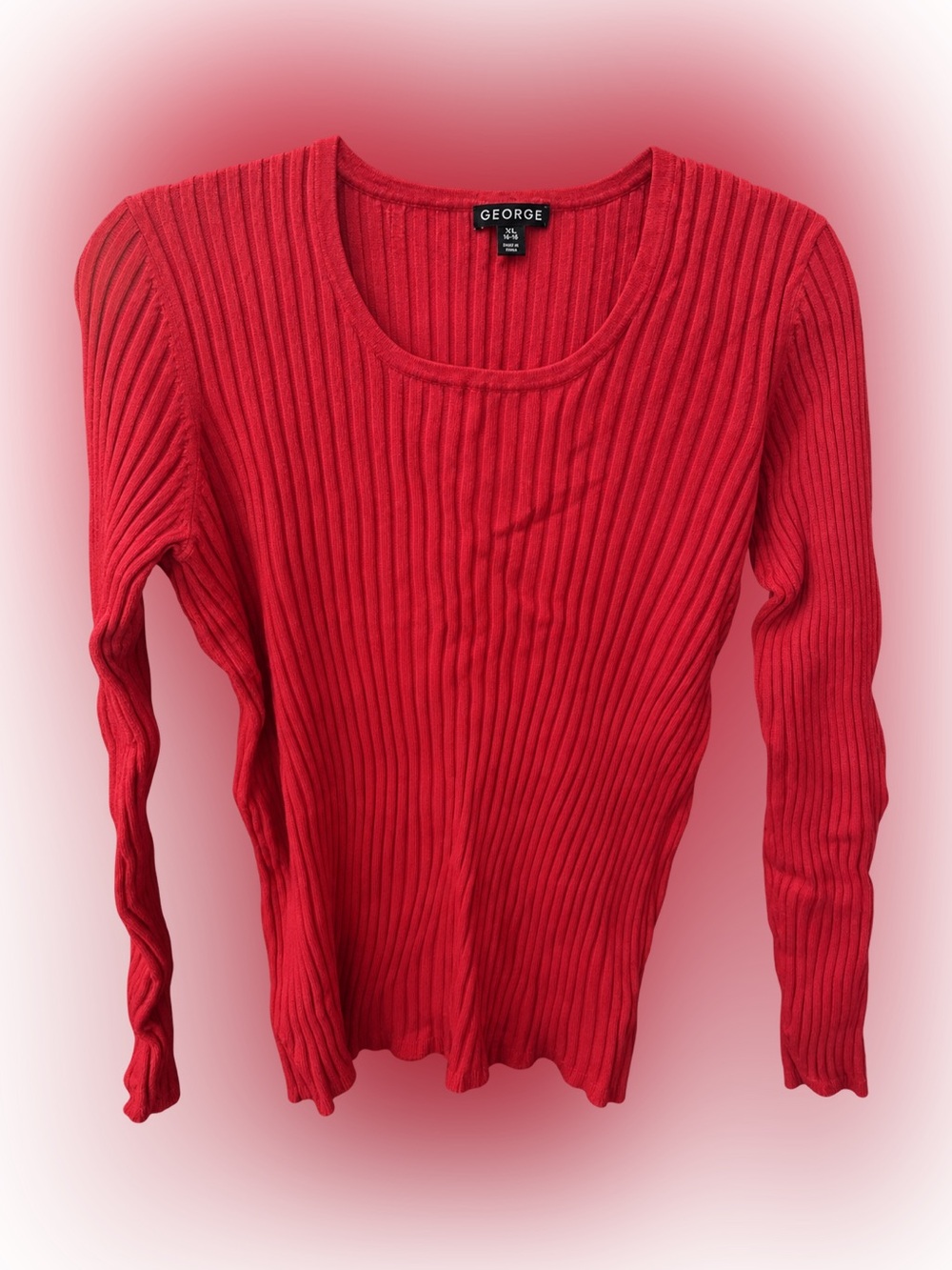 George Women's Red Ribbed Long-Sleeve Sweater XL 16-18